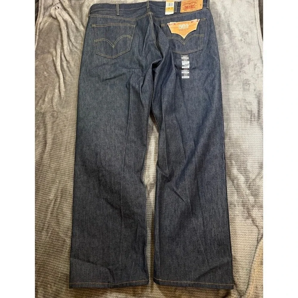 Levis 501 Original Fit Jeans Mens 44x32 Dark Indigo Shrink To Fit Button Fly NEW